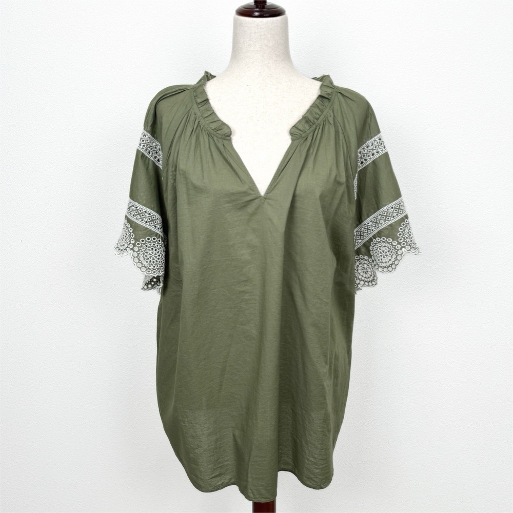 Talbots Top‎ Womens 3X Plus Green Tunic Cotton Soft Breathable Cottagecore Boho